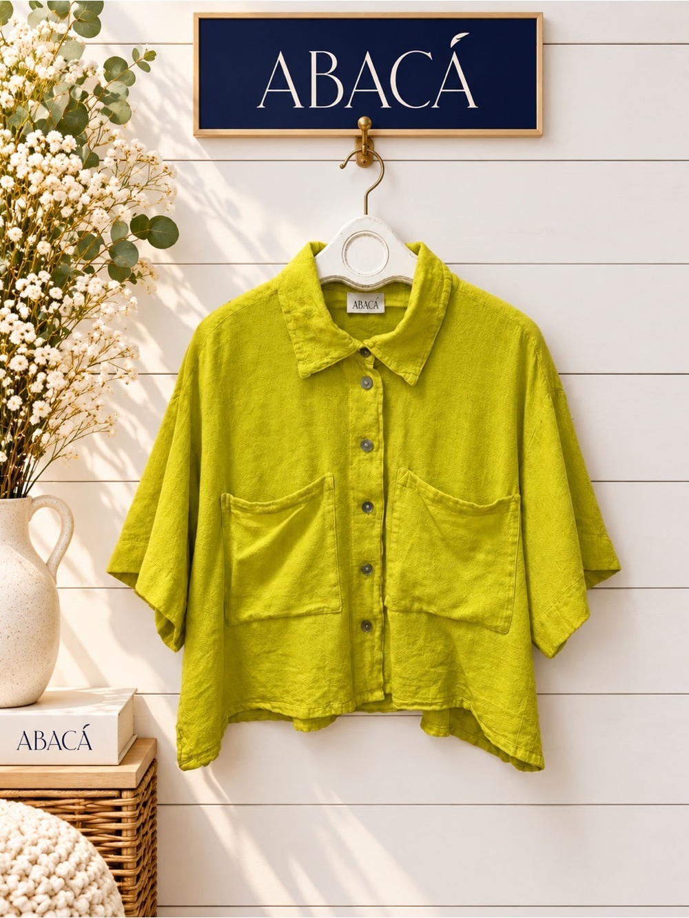 ABACÁ Oversized Button-Up Blouse – Chartreuse – Estimated XL/XXL